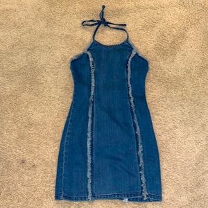 MinkPink Denim dress. Womens Size X-Small. Halter tie neck.
